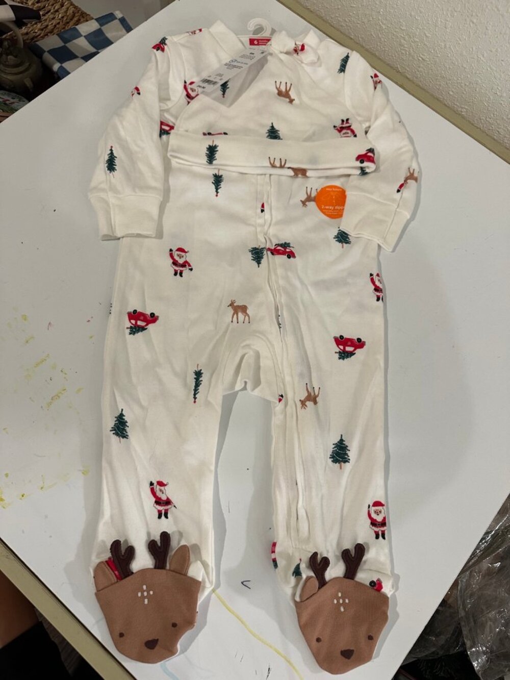 Carter's Christmas Pajamas 6 Months Footed Sleeper Hat Set Santa Reindeer New